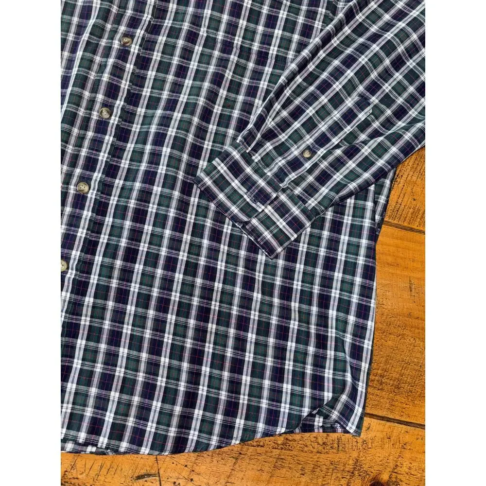 Mens Sutter & Grant Green Navy Plaid Long Sleeve Button Down Shirt Pocket XLT - Picture 2 of 7